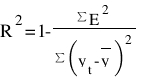 R^{2} = 1 - {sum{}{}{}E^{2}}/{sum{}{}{}(y_{t} - overline{y})^{2}}